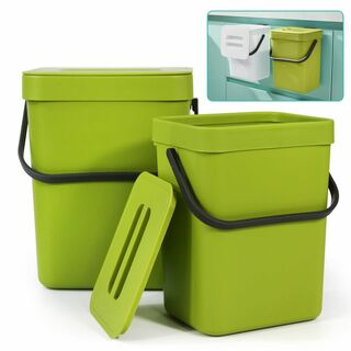 【色:グリーン】壁掛けゴミ箱 3L+5L ２点セット キッチンゴミ箱 フタ付きゴ(ごみ箱)