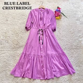 ブルーレーベルクレストブリッジ(BLUE LABEL CRESTBRIDGE)の極美品 手洗い可能 CB クレストブリッジ シャツシフォンワンピース ピンク(ロングワンピース/マキシワンピース)