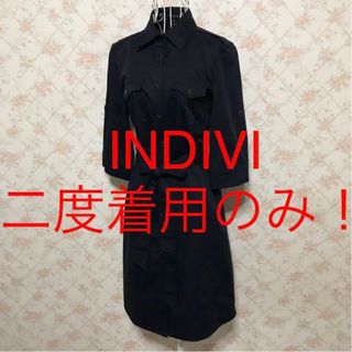 インディヴィ(INDIVI)の★INDIVI/インディヴィ★二度着用のみ★七分袖シャツワンピース38.M.9号(ひざ丈ワンピース)