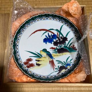 九谷焼 花鳥柄皿 25cm (未使用品)(食器)