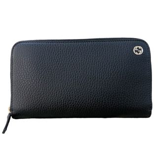 グッチ(Gucci)の　グッチ GUCCI インターロックイングＧラウンドファスナー長財布 509644 ブラック ゴールド金具 レザー レディース 長財布(財布)