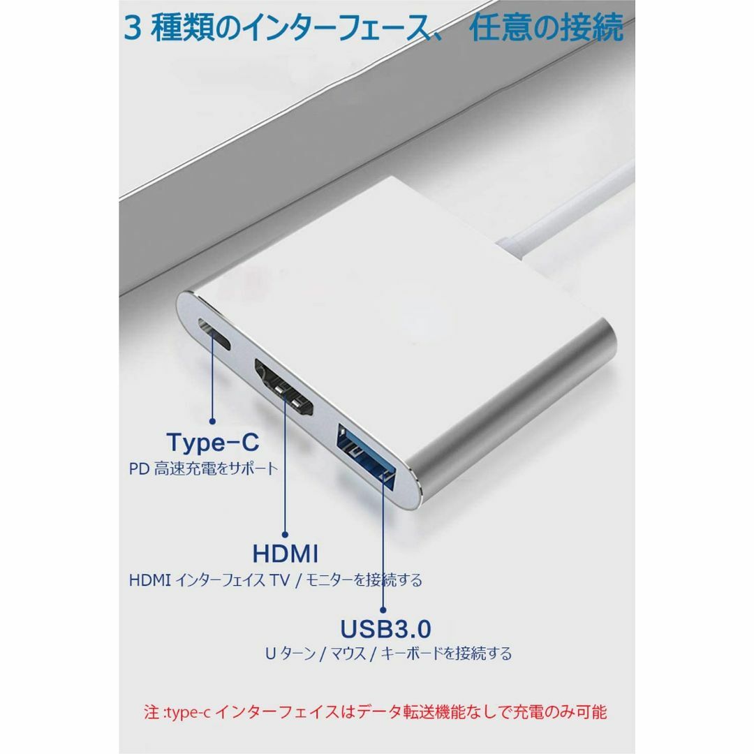 【新品】USB-C 3in1/HDMI/PD/USBアダプター 最新システム対応 スマホ/家電/カメラのPC/タブレット(その他)の商品写真