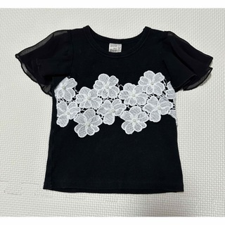 【BeedesBee ビーデスビー】女の子 花柄刺繍 袖フリル シャツ　90cm(Tシャツ/カットソー)