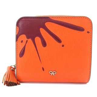 ANYA HINDMARCH - アニヤハインドマーチ 財布 二つ折り ジップラウンド ペイント加工 オレンジ