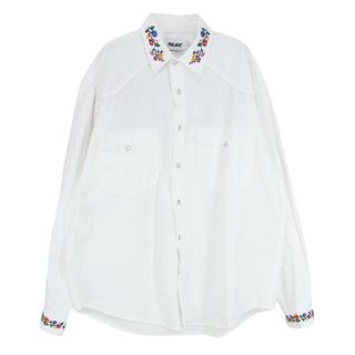 パレス PALACE 20SS YE-HA(M)SHIRT フラワー刺繍 エンブロイダリー オーバーサイズ ウエスタン 長袖 シャツ ホワイト系 L【中古】(シャツ)