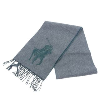 POLO RALPH LAUREN - POLO RALPH LAUREN ポロ・ラルフローレン マフラー BIG PONY JACQUARD SCARF ビッグポニーロゴジャカード フリンジ マフラー スカーフ ストール グレー系 グリーン系【極上美品】【中古】