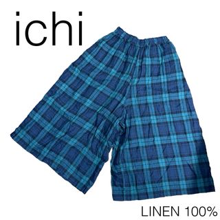 ichi - 美品 ICHI イチ リネン100% タータンチェック ワイドパンツ