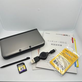 ニンテンドー3DS(ニンテンドー3DS)のニンテンドー　3DSLL シルバーブラック　説明書　SDカード　タッチペン(携帯用ゲーム機本体)