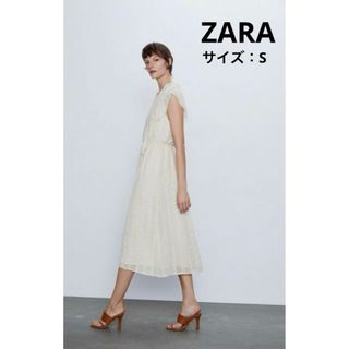 ザラ(ZARA)のZARA 刺繍ドットメッシュドレス(ロングワンピース/マキシワンピース)