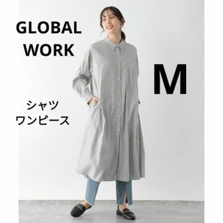 GLOBAL WORK - グローバルワーク  ボリュームシャツ  シャツワンピース  ストライプ  M