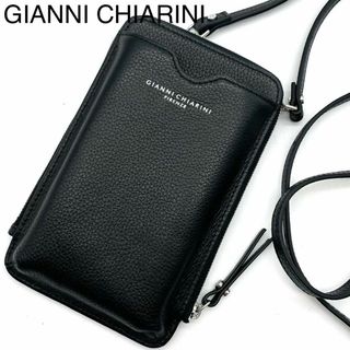 ジャンニキャリーニ(GIANNI CHIARINI)の★新品 ジャンニキャリーニ お財布ショルダー スマホケース レザー ラウンド 黒(ショルダーバッグ)