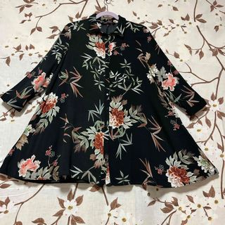 ザラ(ZARA)のZARA レディース　M 黒　和花柄　長袖　シャツ　チュニック　ミニワンピ　(シャツ/ブラウス(長袖/七分))