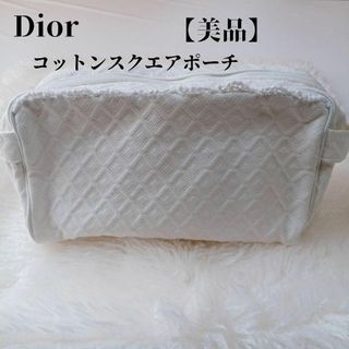 クリスチャンディオール(Christian Dior)の【美品✴️】Diorノベルティコットンスクエアポーチ大きめ白旅行用収納力(ポーチ)