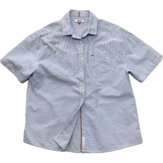 ヒルフィガーデニム(HILFIGER DENIM)の☆ヒルフィガーデニム　コットンリネンボーダーシャツ　レディース白ブルーM☆(シャツ/ブラウス(半袖/袖なし))