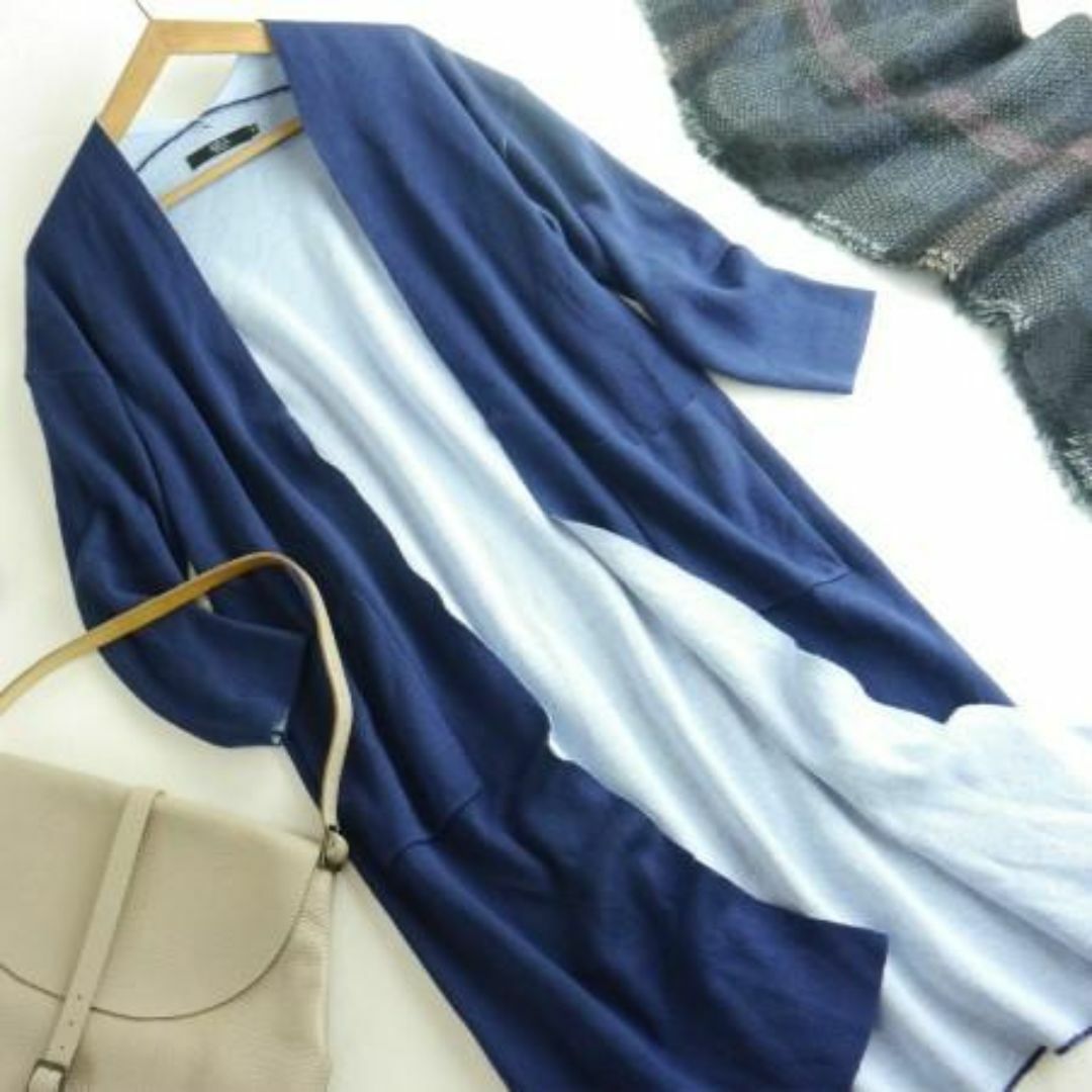 AZUL by moussy(アズールバイマウジー)のAZUL by moussy きれい色 ロング カーディガン M ネイビー レディースのトップス(カーディガン)の商品写真