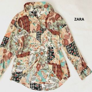 ザラ(ZARA)の【ザラ】総柄 サテン パッチワーク シャツ 長袖 S(シャツ/ブラウス(長袖/七分))