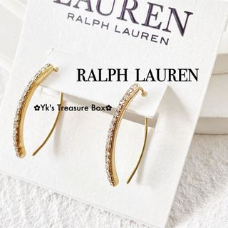 U415/RALPH LAUREN/ミニサイズパヴェゴールドスレンダーピアス