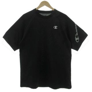 Champion - チャンピオン Tシャツ 丸首 半袖 ロゴプリント 速乾 黒 シルバー O