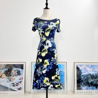 アーデム(Erdem)の★ERDEM★美品★ブルー★フローラル★ジャージー★フレア★ロングワンピース(ロングワンピース/マキシワンピース)