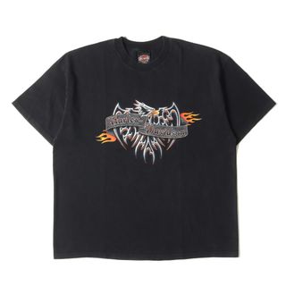 HARLEY-DAVIDSON ハーレーダビッドソン Tシャツ サイズ:XL 00s R.K.STRATMAN イーグル エンブム クルーネック 半袖Tシャツ USA製 / Hanesボディ / ファイヤー フレイム ブラック 黒 00年代 ヴィンテージ 古着 トップス カットソー【メンズ】【中古】(Tシャツ/カットソー(半袖/袖なし))