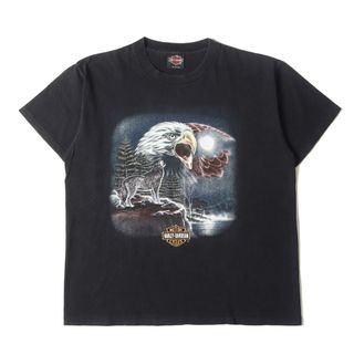 HARLEY-DAVIDSON ハーレーダビッドソン Tシャツ サイズ:L 90s HOLOUBEK イーグル&ウルフ クルーネック 半袖Tシャツ USA製 ブラック 黒 90年代 ヴィンテージ 古着 トップス カットソー【メンズ】【中古】(Tシャツ/カットソー(半袖/袖なし))