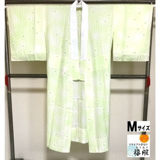 【中古】長襦袢 正絹 グリーン地に花模様 裄64.5cm Mサイズ(着物)