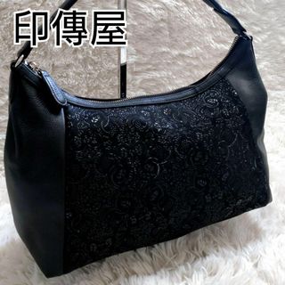 印傳屋 - 【美品】印傳屋 ハンドバッグ ワンショルダー レザー 花柄 異素材 ドッキング