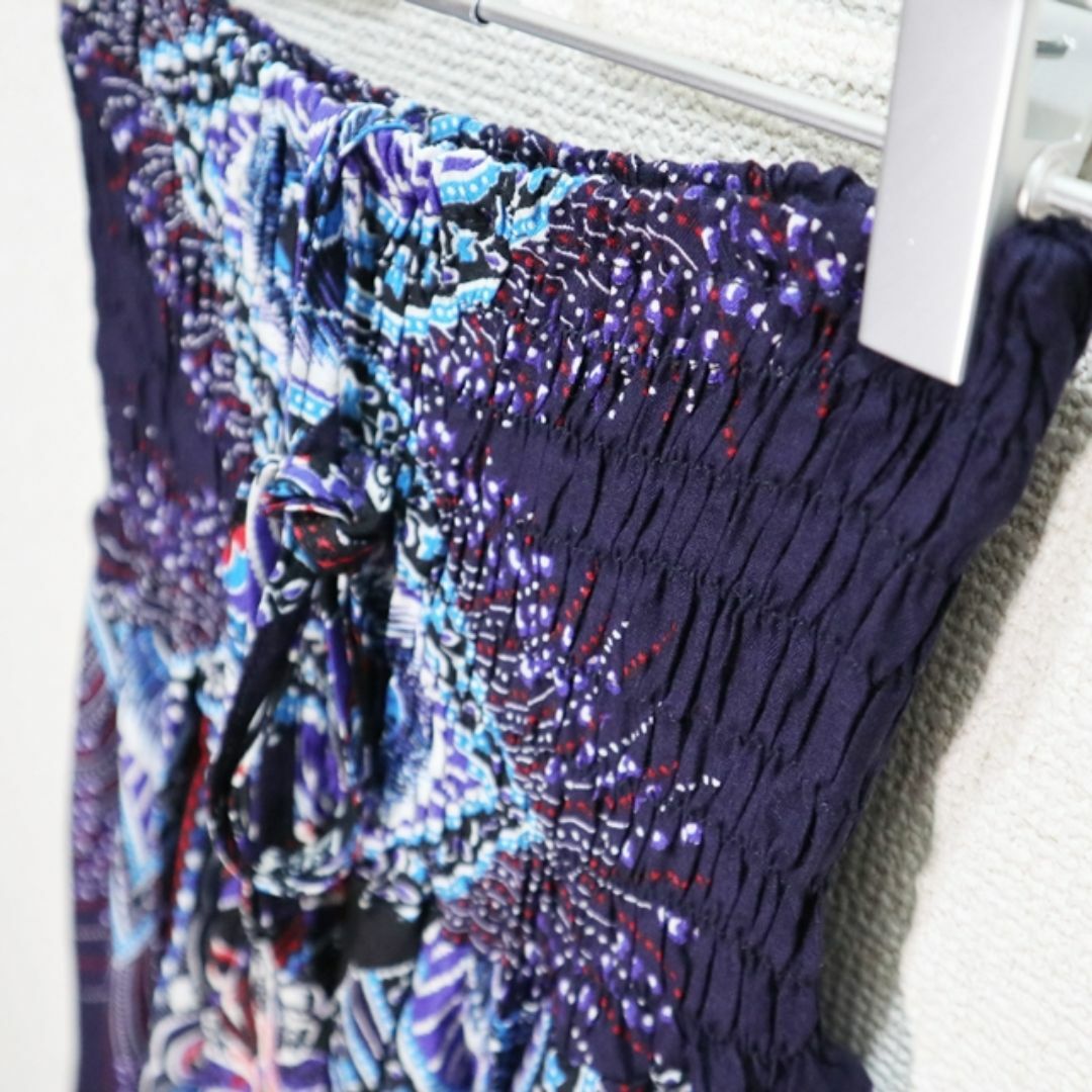 【新品】2way アジアンサルエルパンツ　羽根と花　濃紺  レディースのパンツ(サルエルパンツ)の商品写真