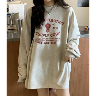 レディース カットソー ビッグシルエット ロングtシャツ 長袖 オーバーサイズ(Tシャツ(長袖/七分))