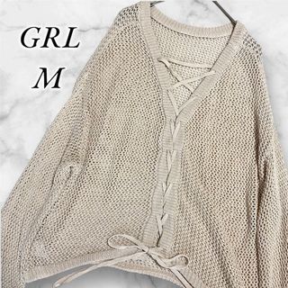 グレイル(GRL)のGRL バックレースアップ 透かし編み ニット トップス レディース M(カーディガン)