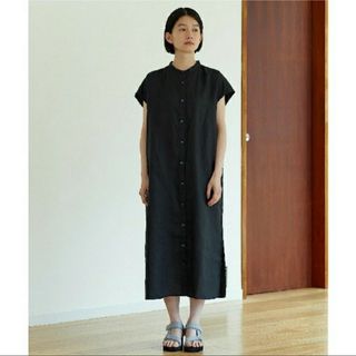 MUJI (無印良品) - 無印良品　フレンチリネン　洗いざらし　フレンチスリーブ　ワンピース　新品　黒