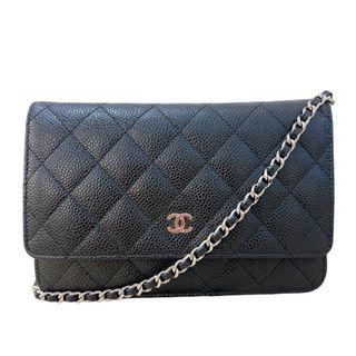 シャネル(CHANEL)の　シャネル CHANEL マトラッセチェーンウォレット A33814 21番台 ブラック シルバー金具 キャビアスキン レディース ショルダーバッグ(ショルダーバッグ)