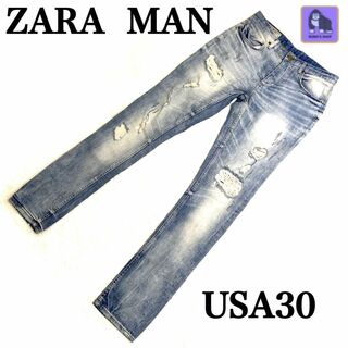 ザラ(ZARA)のZARA　MAN　デニム　ダメージ加工　ボタンフライ　USA30インチ（M相当）(デニム/ジーンズ)