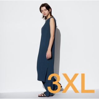 ユニクロ(UNIQLO)のユニクロ UNIQLO プリーツワンピース　ブルー　ネイビー　3XL(ひざ丈ワンピース)