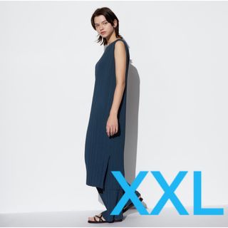 UNIQLO - UNIQLO ユニクロ　プリーツワンピース　ブルー　ネイビー　XXL