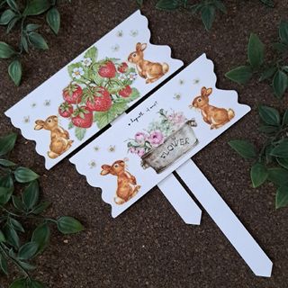 ガーデンピック(苺 うさぎ)デコパージュ　花柄　うさぎ雑貨　ラビット　いちご雑貨