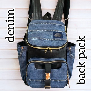 back pack／denim × black leather(バッグ)