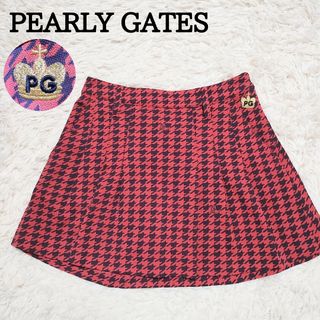 パーリーゲイツ(PEARLY GATES)の美品　パーリーゲイツ　フレアスカート　千鳥格子柄　フクロウ　ゴルフウェア　刺繍(ウエア)