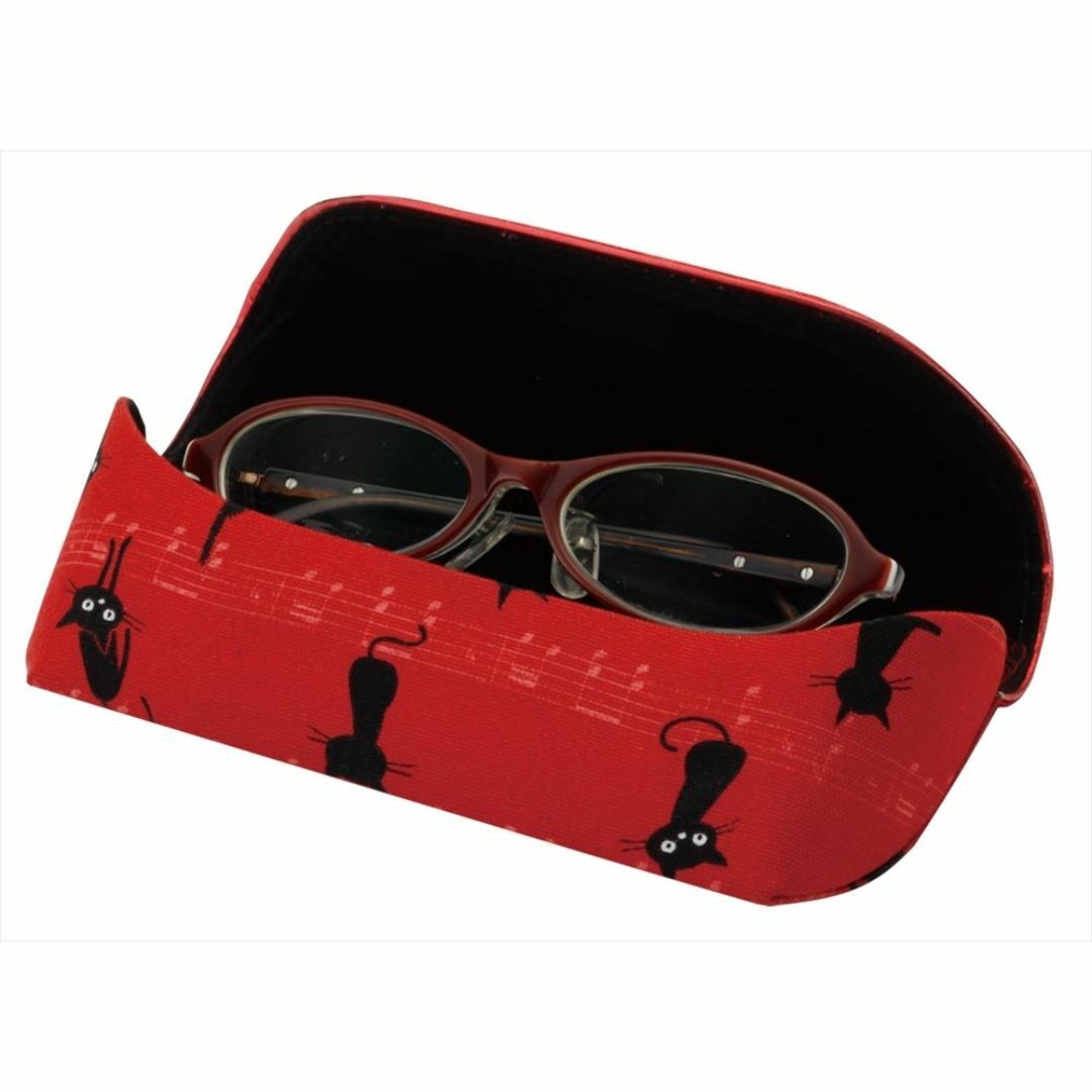 在庫処分パールPearl 眼鏡ケース 赤 黒猫のワルツ セミハード 猫柄 H レディースのファッション小物(その他)の商品写真
