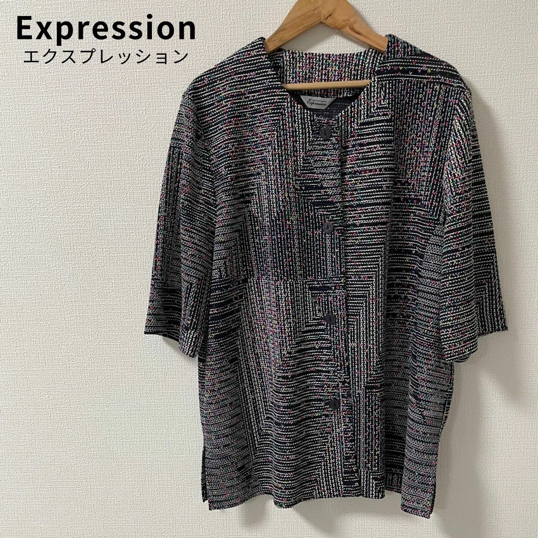 Expressionエクスプレッション ヴィンテージ 総柄 シアーシャツ 日本製 レディースのトップス(シャツ/ブラウス(長袖/七分))の商品写真