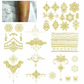 色:ゴールド1シルバーメタルの仮タトゥー、金色の刺青,反射シルバーのタトゥー(その他)