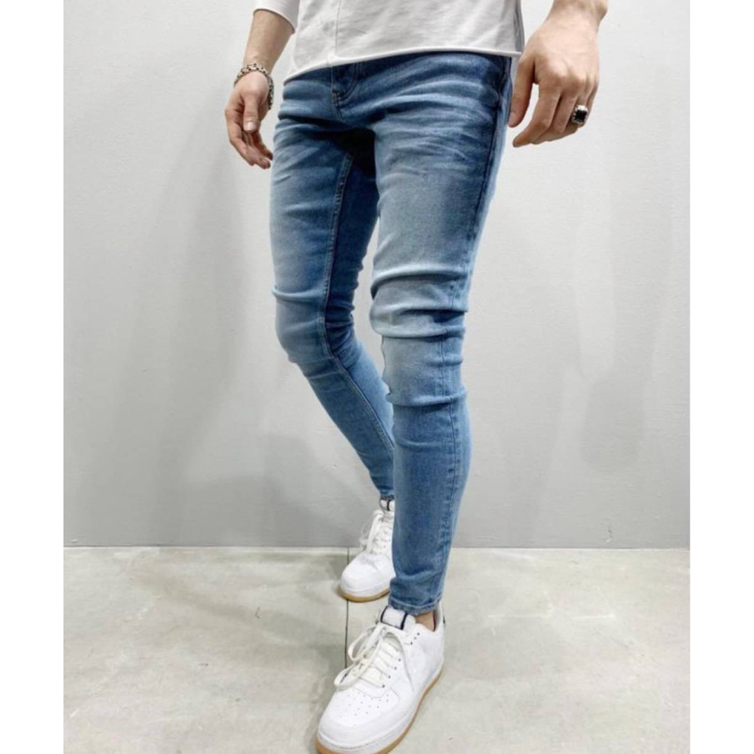 新品 スキニー デニム M ライトブルー ボトムス ジーパン ストレッチ パンツ メンズのパンツ(デニム/ジーンズ)の商品写真