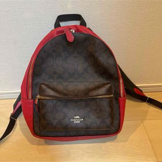 極美品COACH コーチ シグネチャー リュックサック レッド レザー