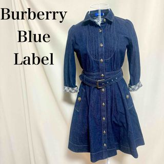 バーバリーブルーレーベル(BURBERRY BLUE LABEL)のBURBERRY BLUELABEL デニム 膝丈ワンピース ノバチェック 34(ひざ丈ワンピース)