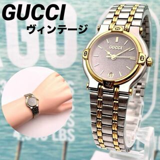 グッチ(Gucci)の美品■稼働 グッチ ゴールドベゼル コンビカラー バンド デイト 9000L(腕時計)