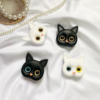 スマホグリップ ポップソケット  猫 iPhone スマホスタンド ミラー 黒(その他)