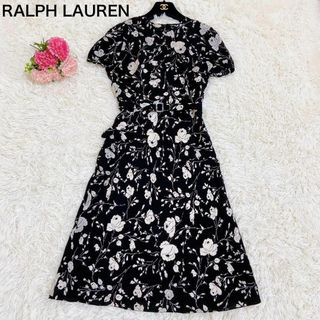 ラルフローレン(Ralph Lauren)の美品☆ラルフローレン 花柄ワンピース ベルト付 シルクキャミソールインナー付(ロングワンピース/マキシワンピース)