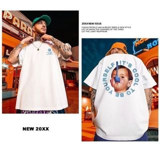 【残りわずか】半袖　XL　ビッグプリント　ストリート　オーバーサイズ　ホワイト(Tシャツ/カットソー(半袖/袖なし))