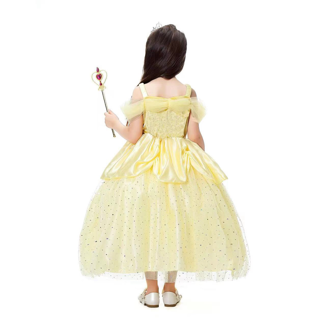 CB1黄色プリンセスドレスふんわりコスプレドレス120サイズ キッズ/ベビー/マタニティのキッズ服女の子用(90cm~)(ドレス/フォーマル)の商品写真