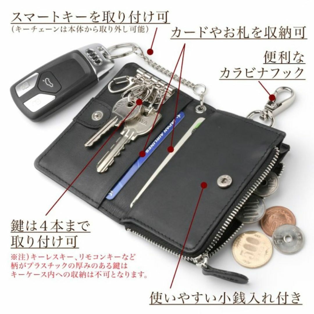 新品 高級 牛本革 キーケース メンズ ネイビー 使いやすい L字 小銭入れ メンズのファッション小物(キーケース)の商品写真